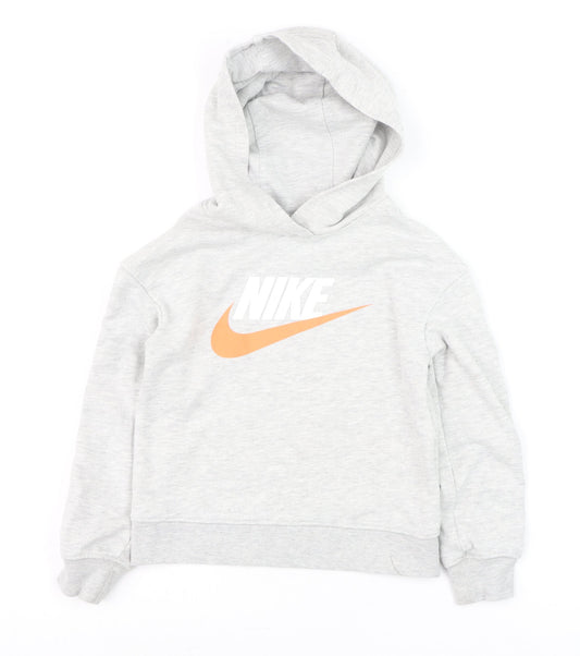 Nike Boys Grey Pullover Hoodie 5-6 Years Cotton Blend Athletic Sweatshirt