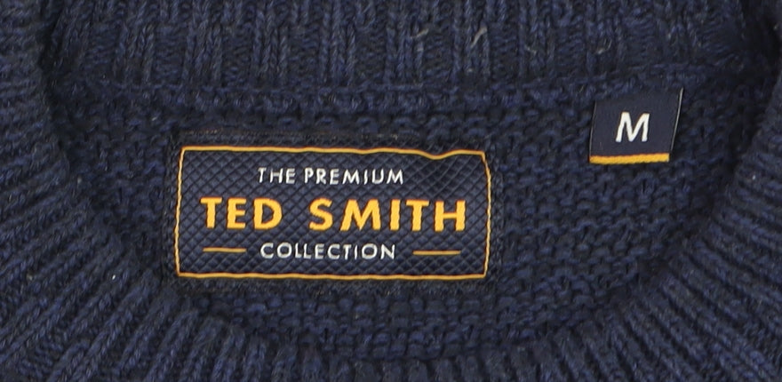Ted Smith Men's Blue Cotton Acrylic Crew Neck Jumper Size M