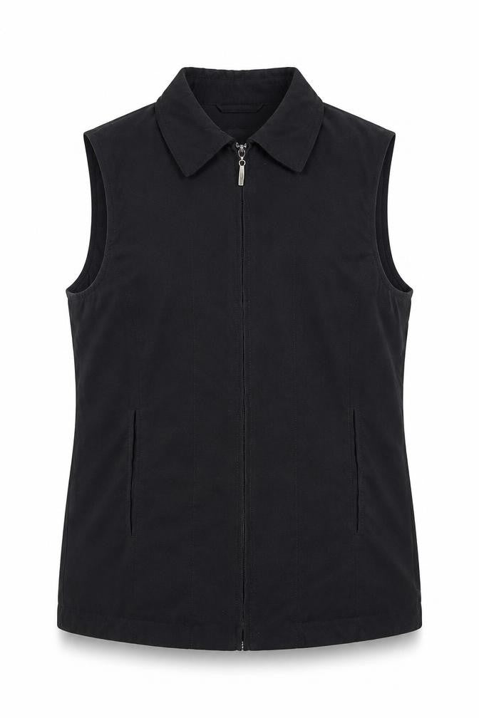 TIGI Wear Women's Black Sleeveless Collared Zip Front Top Size 10