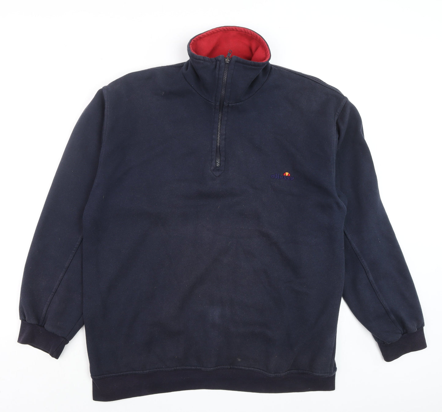 Ellesse Men's Blue XL 1/4 Zip Cotton Sweatshirt High Neck Vintage