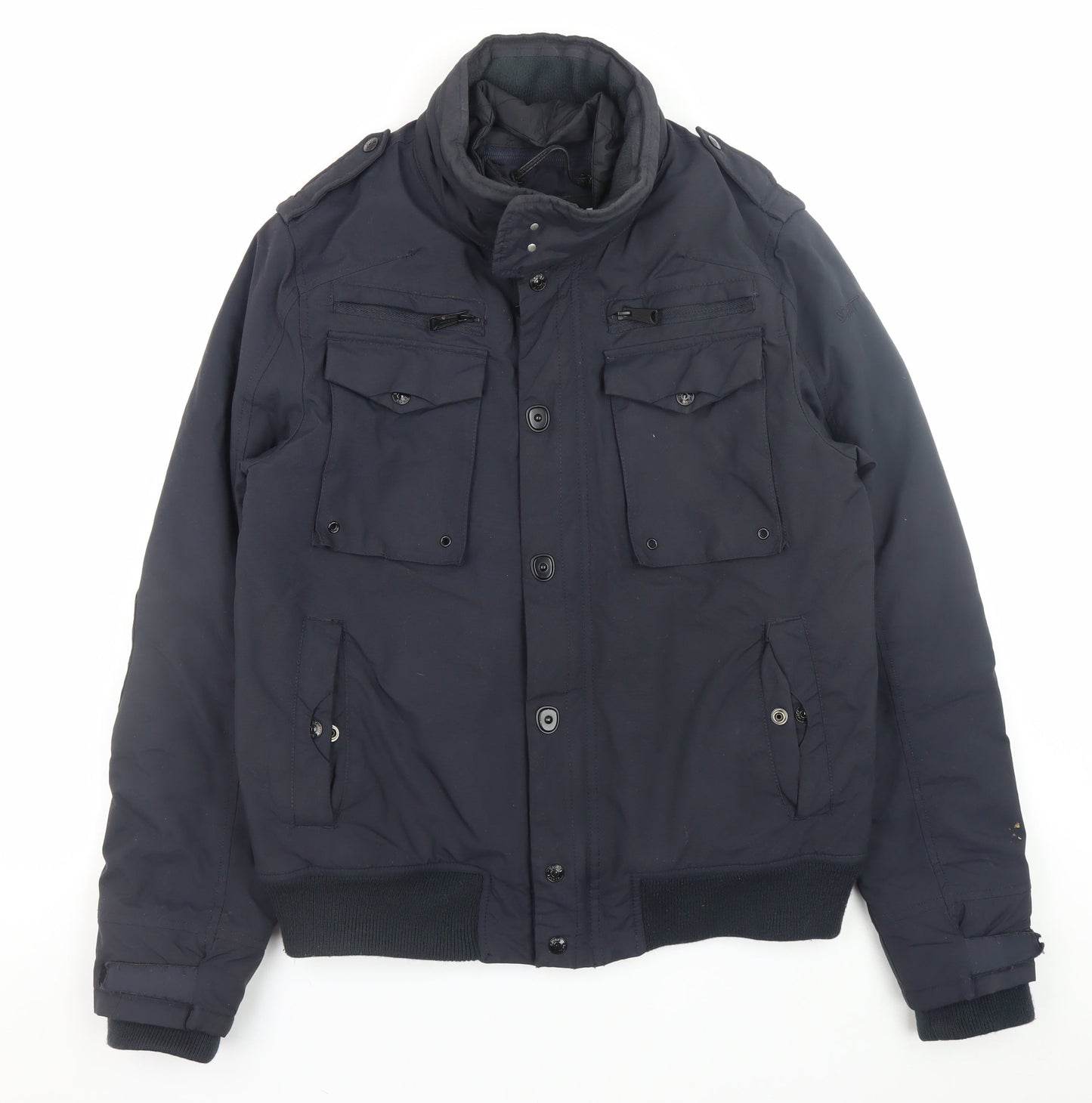 Schott Men's Blue Nylon Bomber Jacket Size M Winter Lined