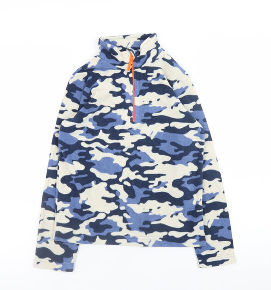 Mountain Warehouse Boys Blue Camouflage Fleece 1/4 Zip Sweatshirt 9-10 Years