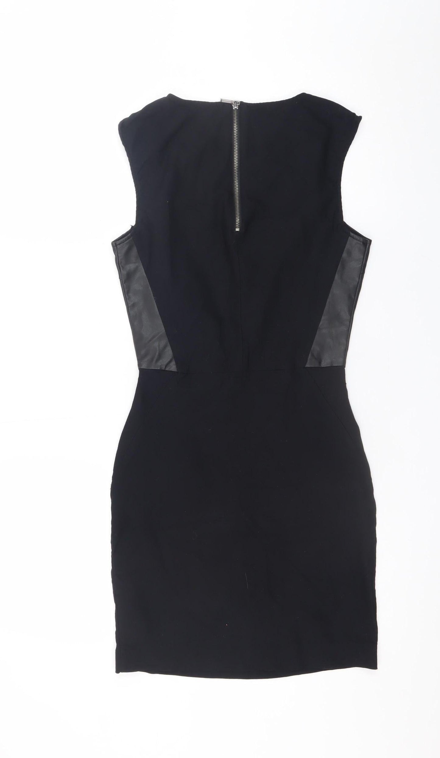 Bershka Women’s Black Sleeveless Bodycon Dress Size S Faux Leather Detail