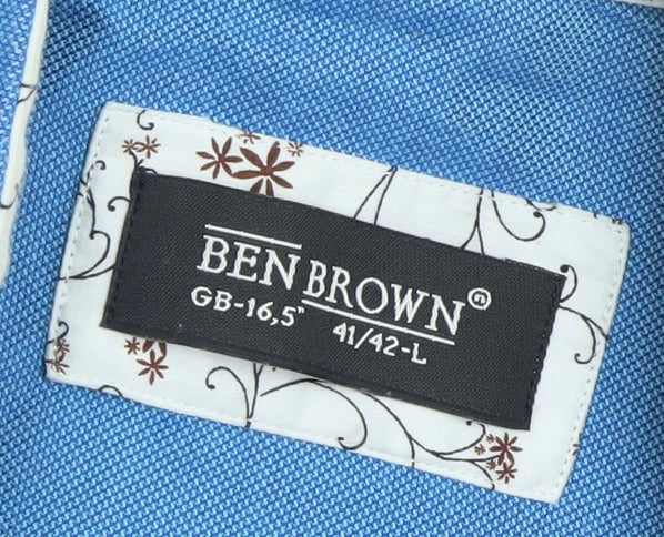 Ben Brown Men's Blue Long Sleeve Cotton Blend Button-Up Shirt L 42in