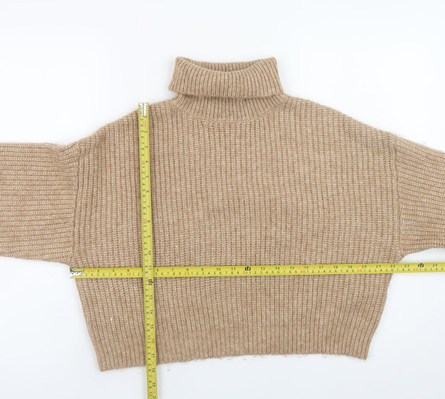 New Look Women Beige Roll Neck Chunky-Knit Jumper M