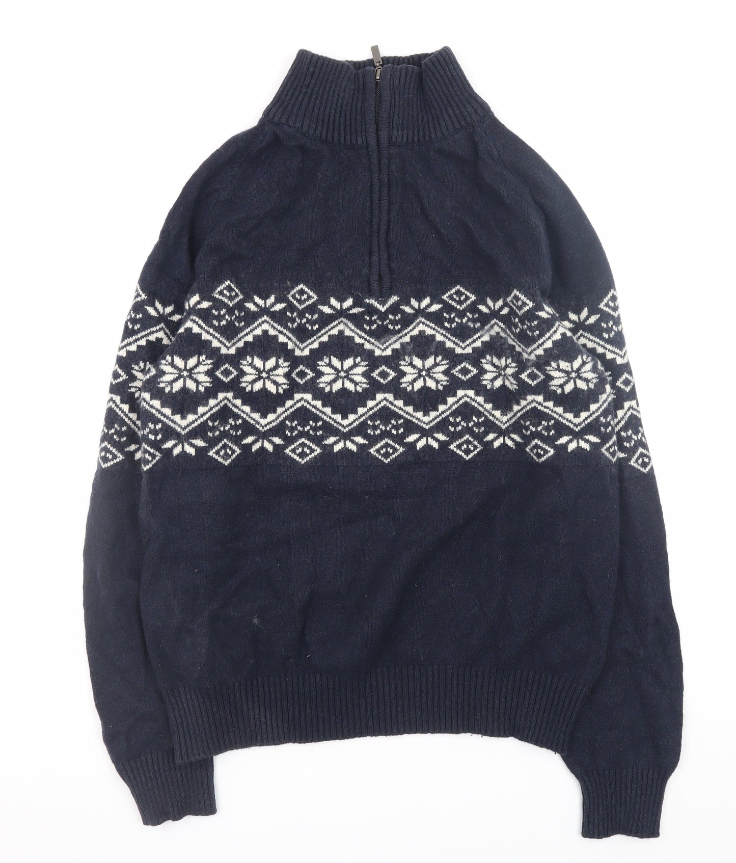 Brice Men's Blue Fair Isle 1/4 Zip Wool Blend Winter Pullover XL