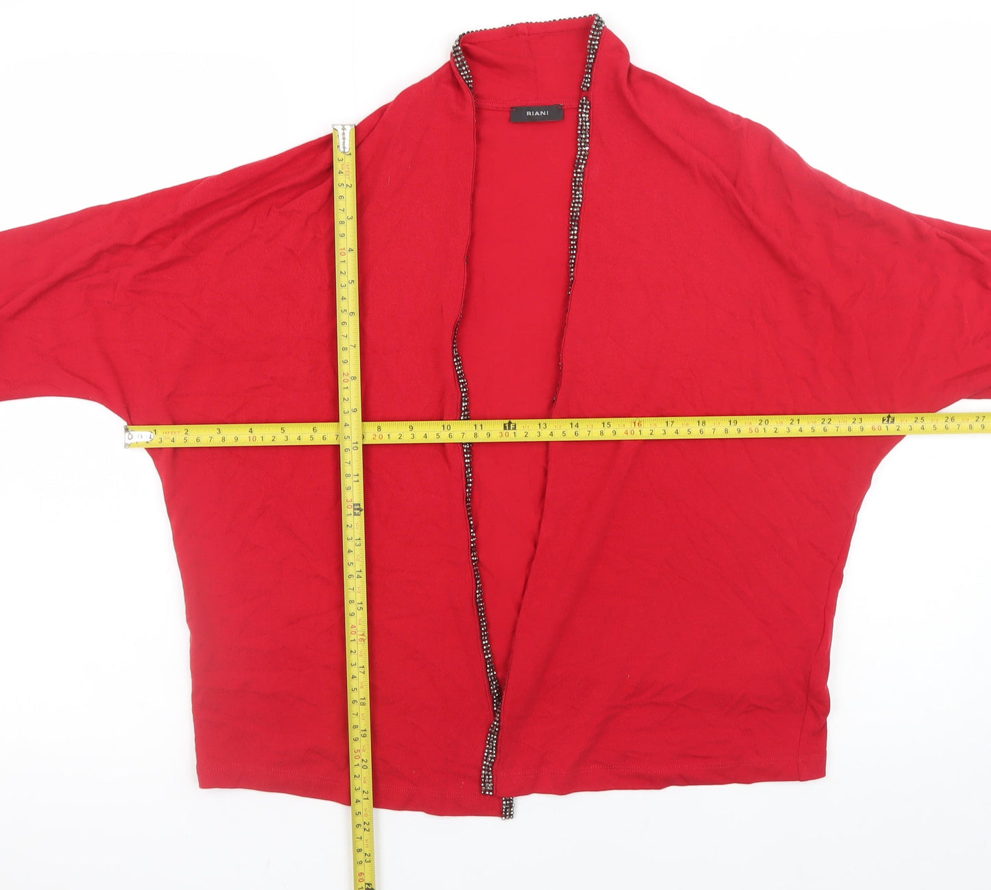 Riani Women Red Open Cardigan Size 16 Relaxed Fit Lightweight