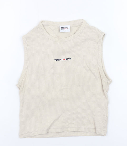 Tommy Jeans Women's Beige Cropped Tank Top S Cotton Elastane