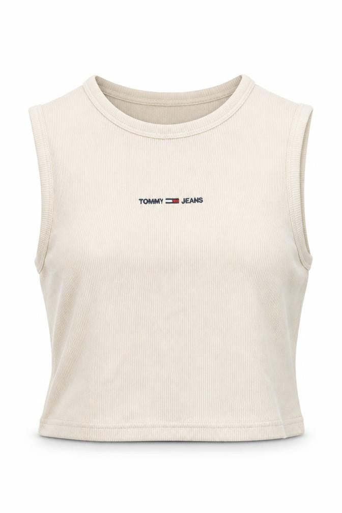 Tommy Jeans Women's Beige Cropped Tank Top S Cotton Elastane