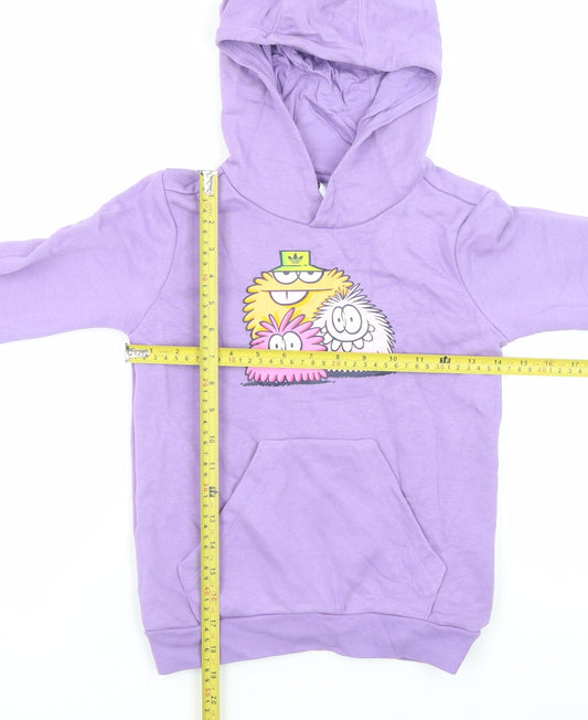 Adidas Boys Purple Graphic Pullover Hoodie 7-8 Years Hooded Sweatshirt