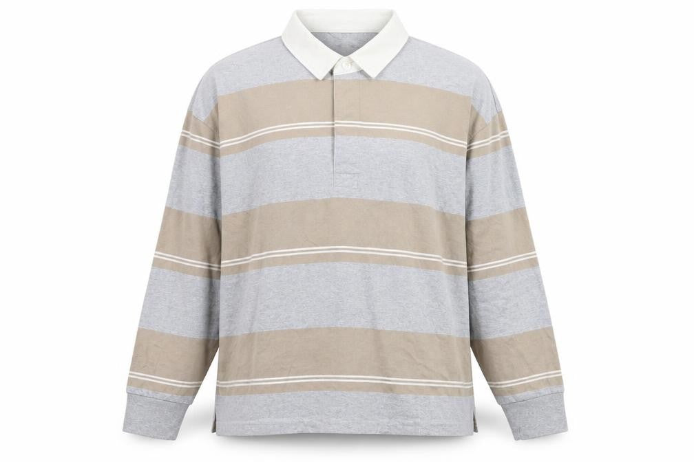 Marks and Spencer Mens Beige Grey Striped Collared 2XL Pullover Sweatshirt