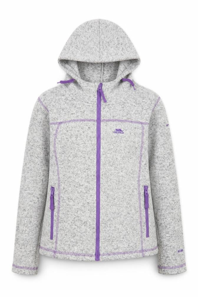 Front view of Trespass girls’ grey hooded full zip fleece jacket 9-10 years