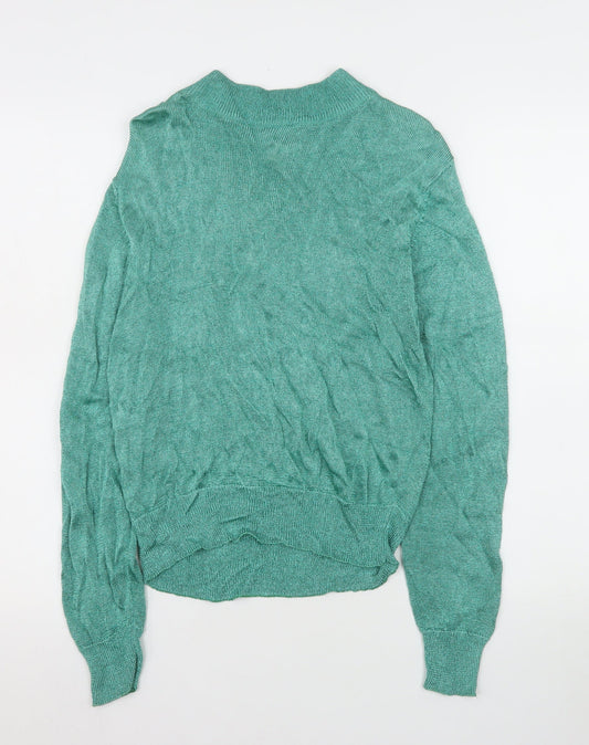 CIRAGE Women’s Green Mock Neck Long Sleeve Lightweight Vintage Pullover Jumper Size M