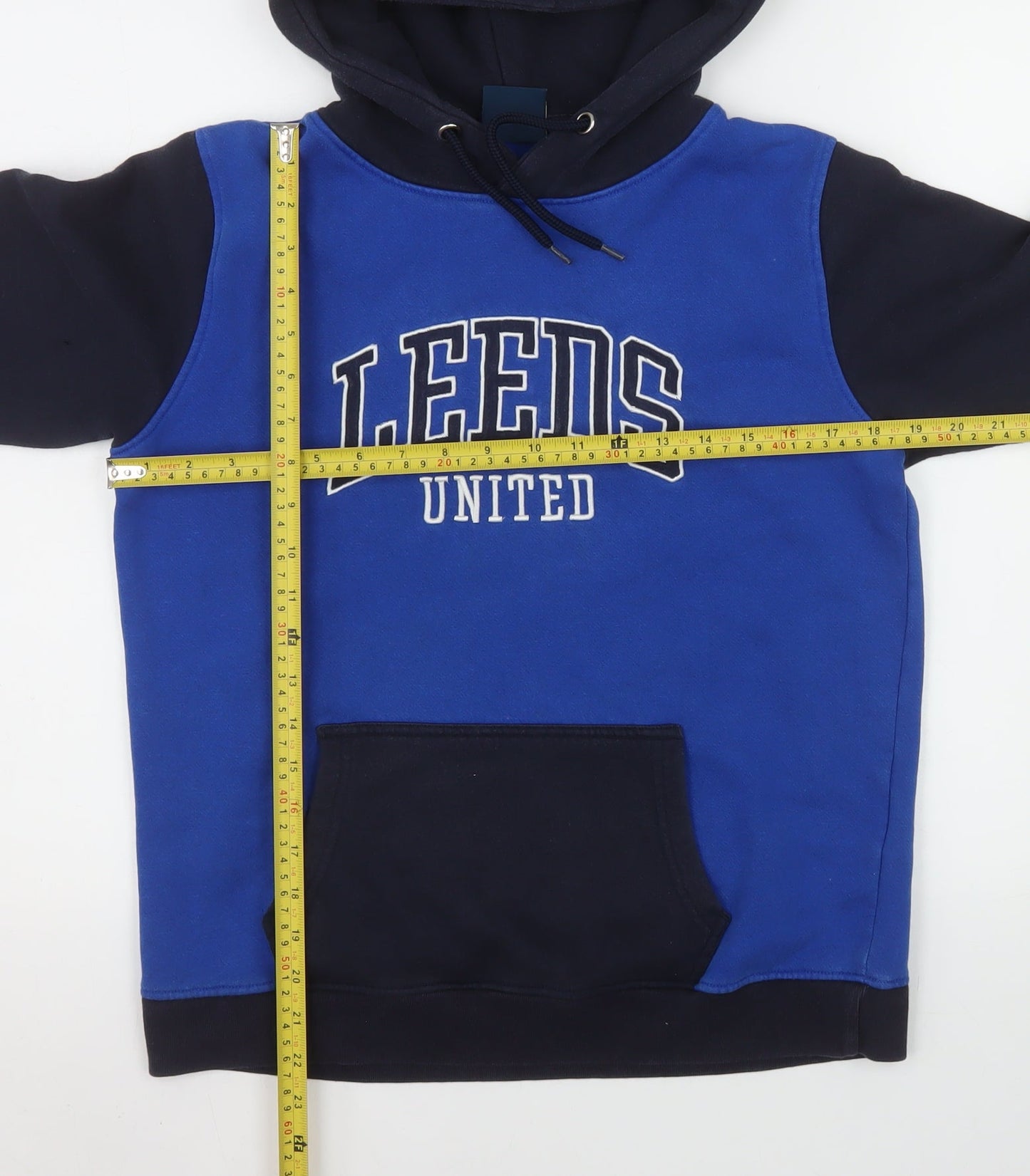 Leeds United Boys Blue & Black Hoodie 158/164 Pullover Fleece Sweatshirt