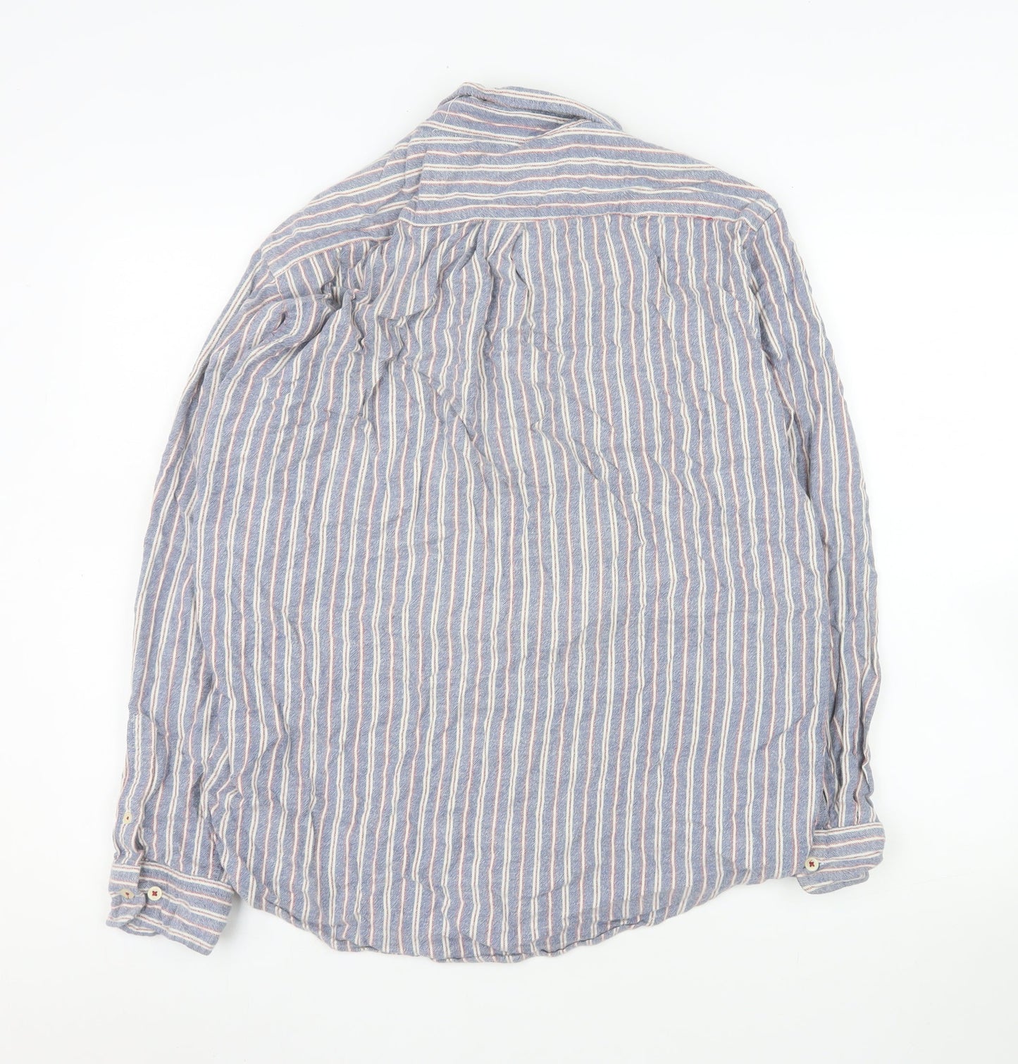 Smart Standard Men’s Blue Striped Cotton Long Sleeve Casual Shirt L