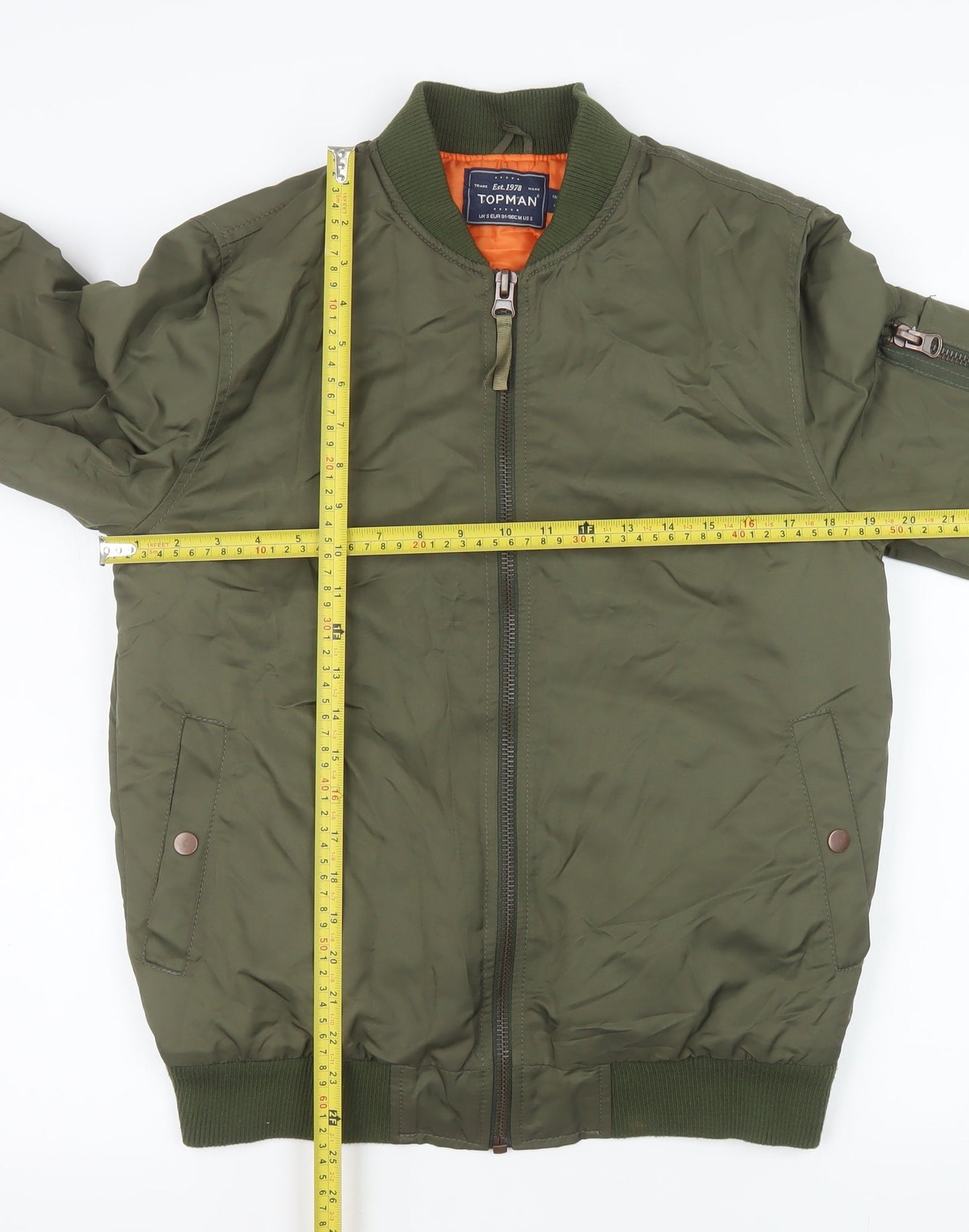 Topman Men's Green Bomber Jacket Size S Classic Polyester Lined
