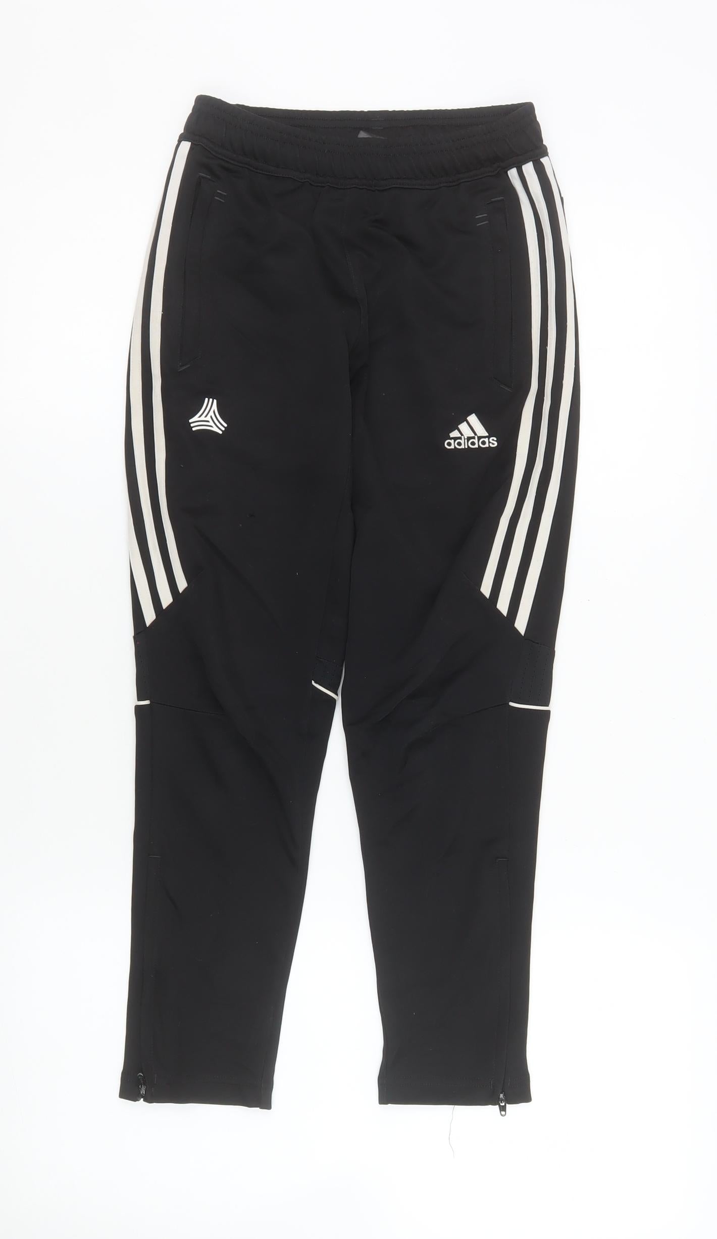 Adidas Boys Black 13-14 Years Tapered Track Pants with Side Stripes