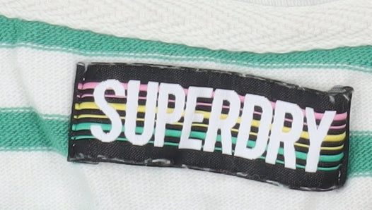 Superdry Women Green Striped Long Sleeve Boat Neck T-Shirt UK 6