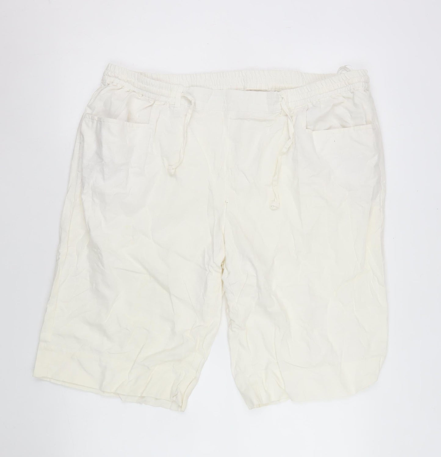 bpc bonprix collection Men's Ivory Linen Blend Drawstring Shorts Size 22