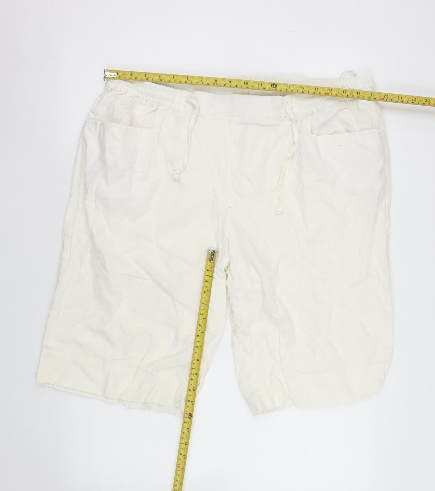 bpc bonprix collection Men's Ivory Linen Blend Drawstring Shorts Size 22