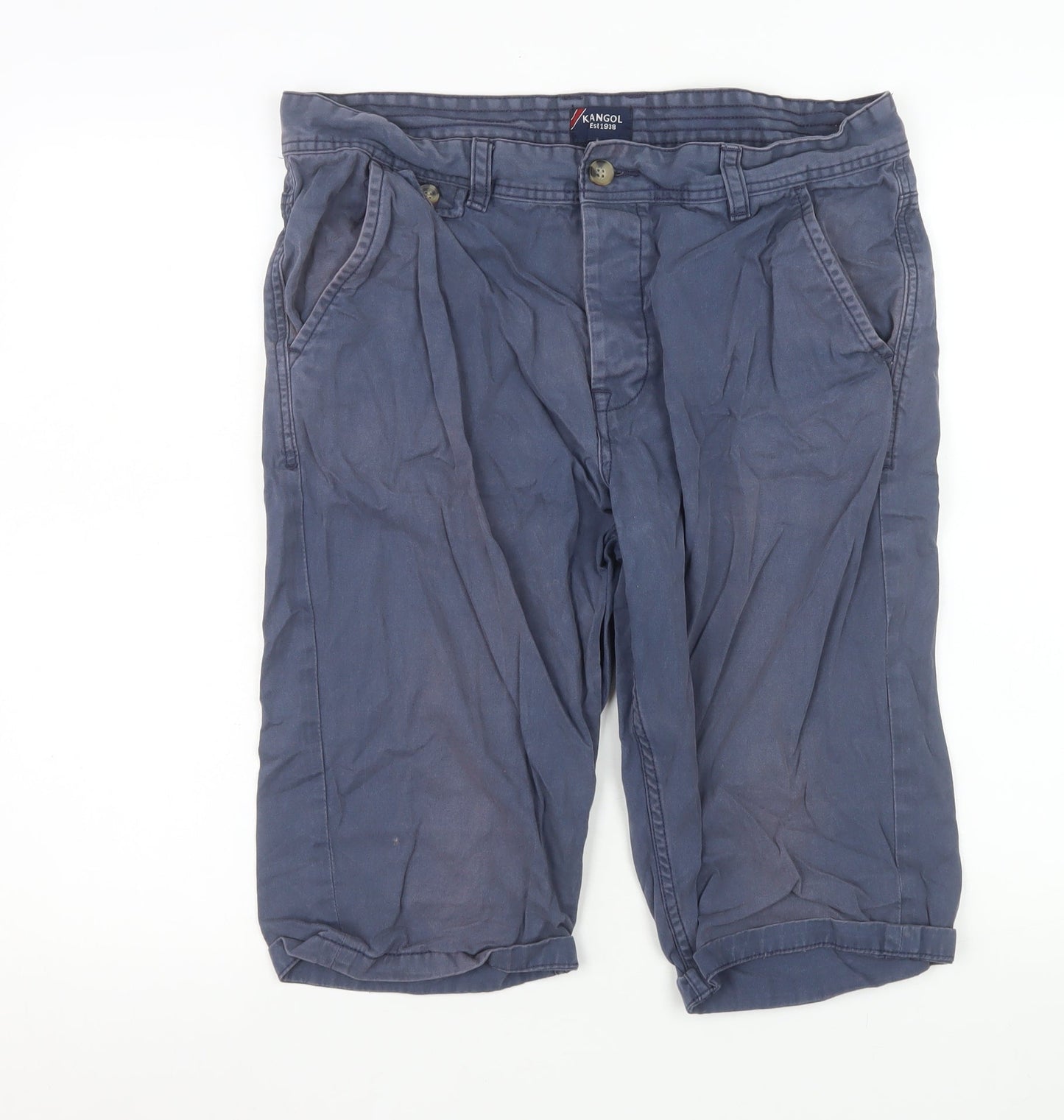 Kangol Men's Blue Chino Shorts Size L Casual Pleated Cotton