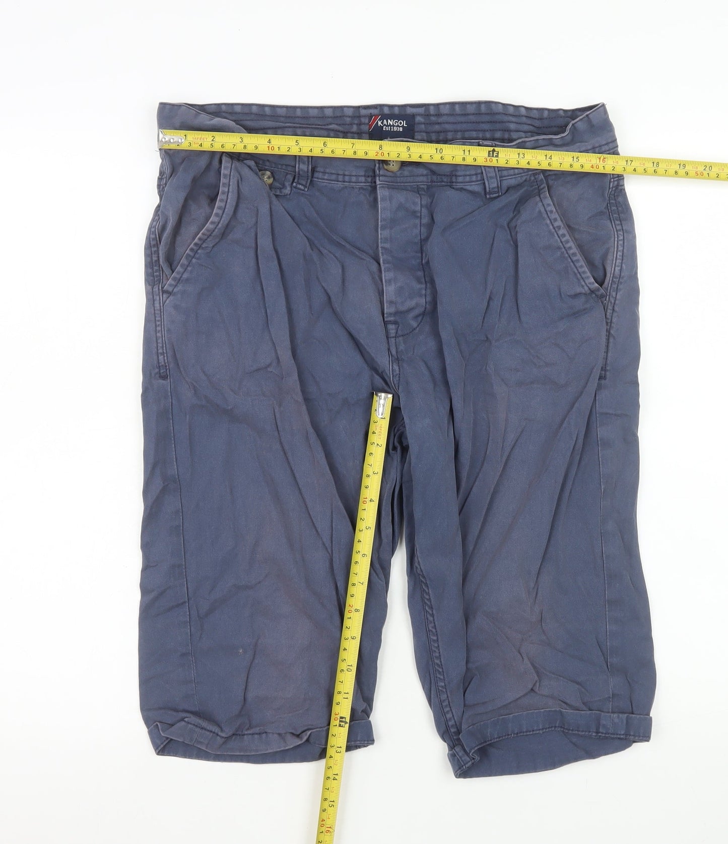 Kangol Men's Blue Chino Shorts Size L Casual Pleated Cotton