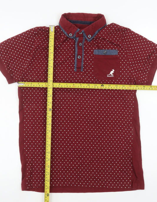 Kangol Men’s Red Polka Dot Short Sleeve Cotton Polo Shirt Size S