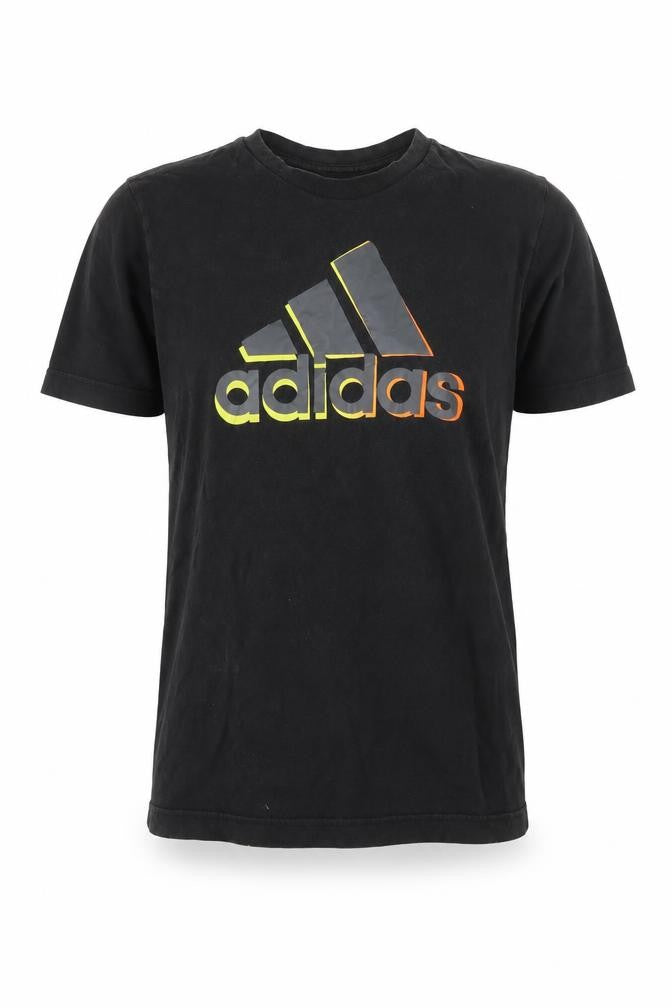 Front view of Adidas Men’s Black Cotton Logo Sports T-Shirt, size S