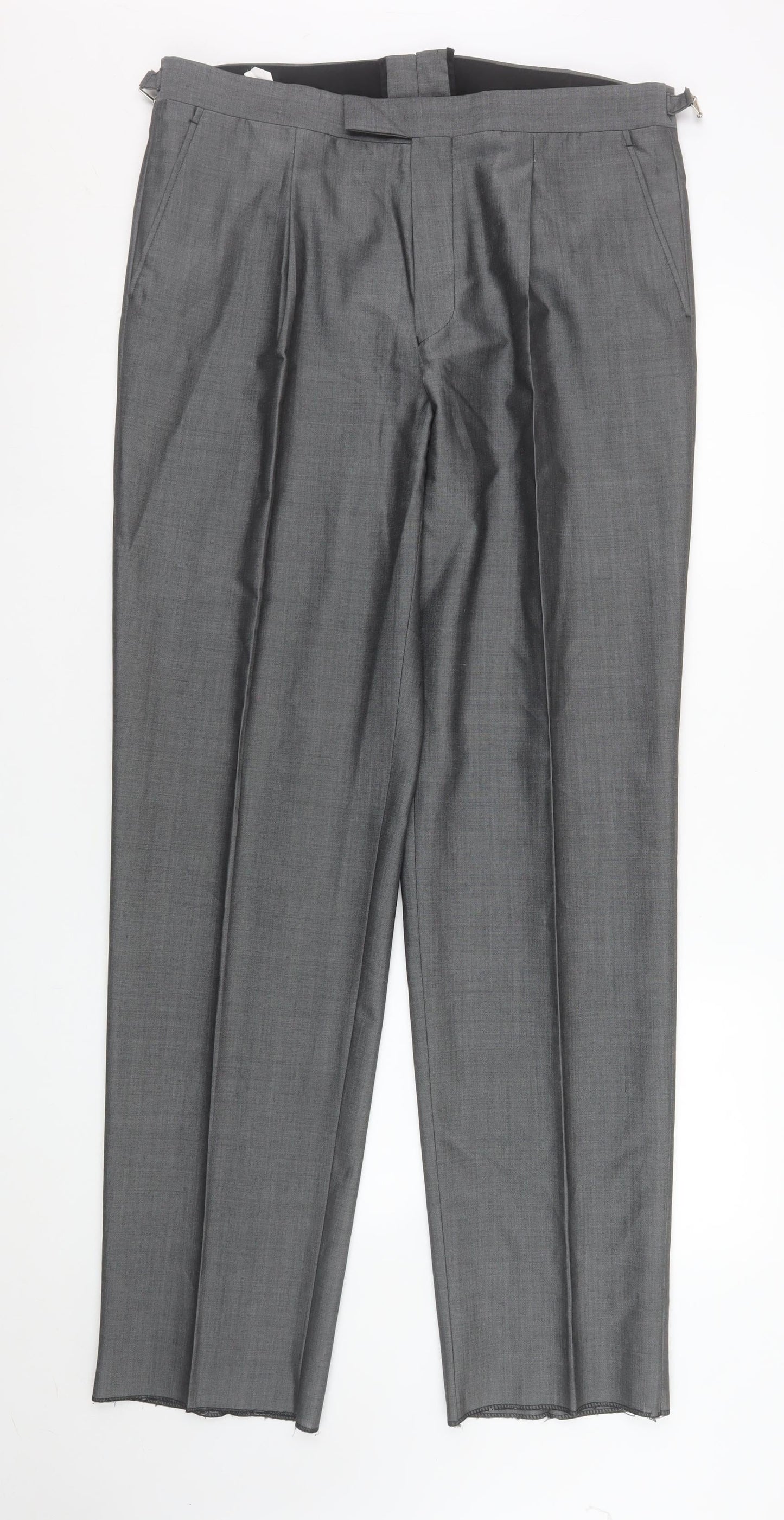 Torre Men's Grey Wool Blend Pleated Dress Trousers 36L Classic Fit