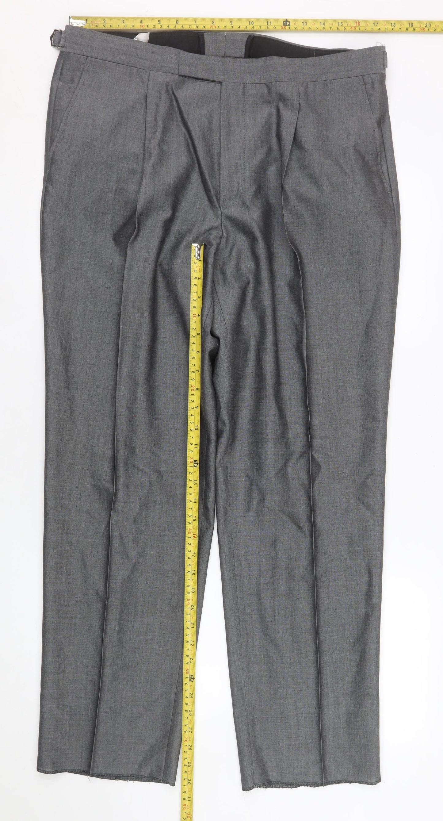 Torre Men’s Grey Pleated Formal Wool Blend Dress Trousers Size 38R