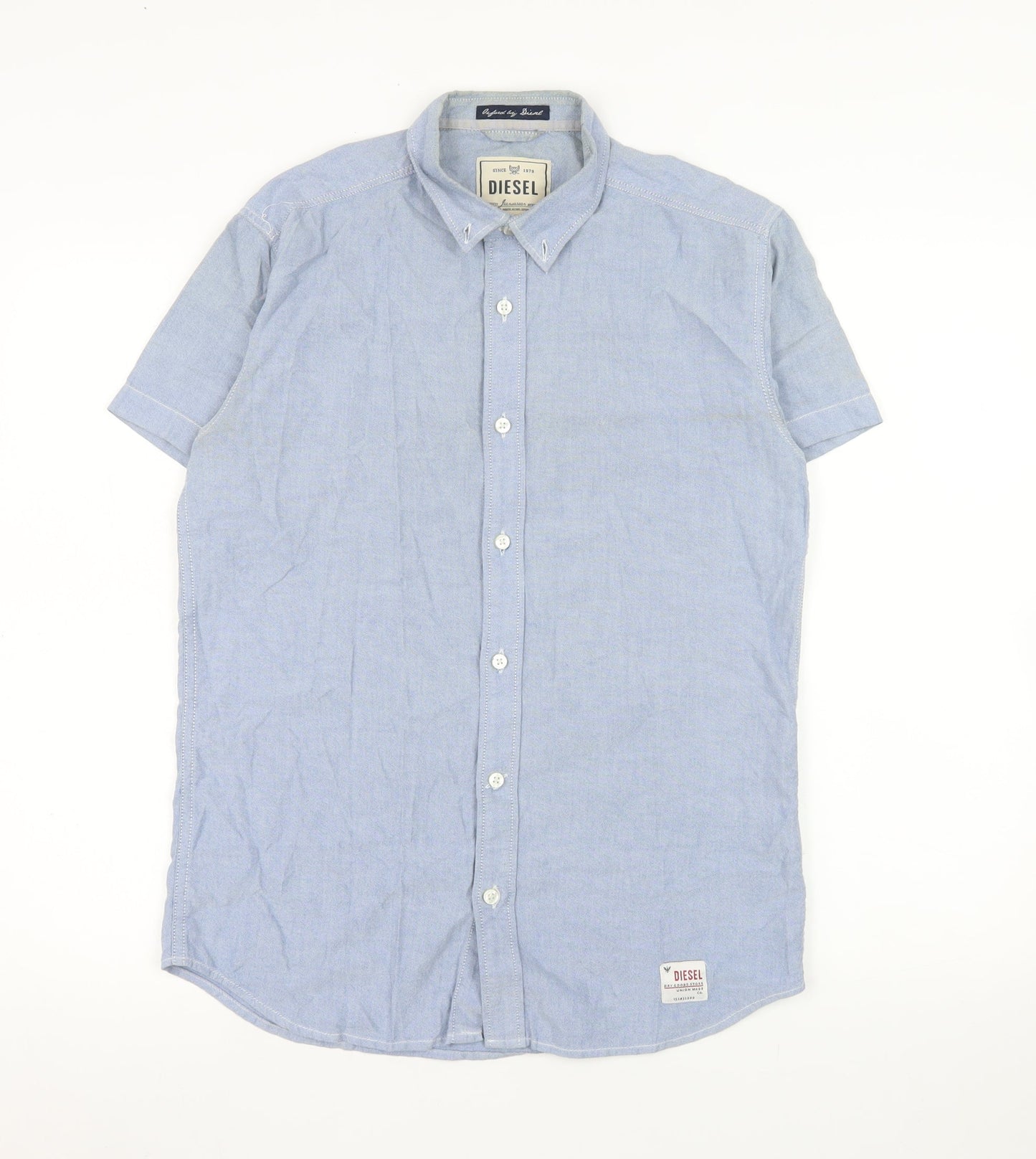 Diesel Men Blue Short Sleeve Button-Up Cotton Shirt S