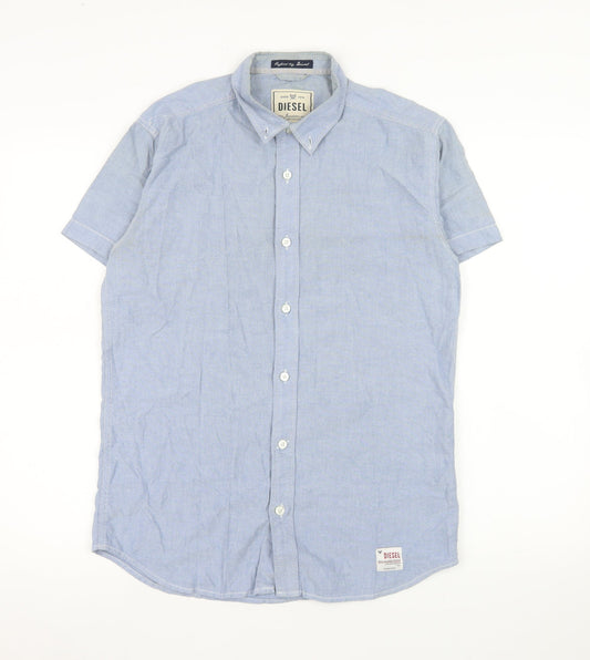 Diesel Men Blue Short Sleeve Button-Up Cotton Shirt S