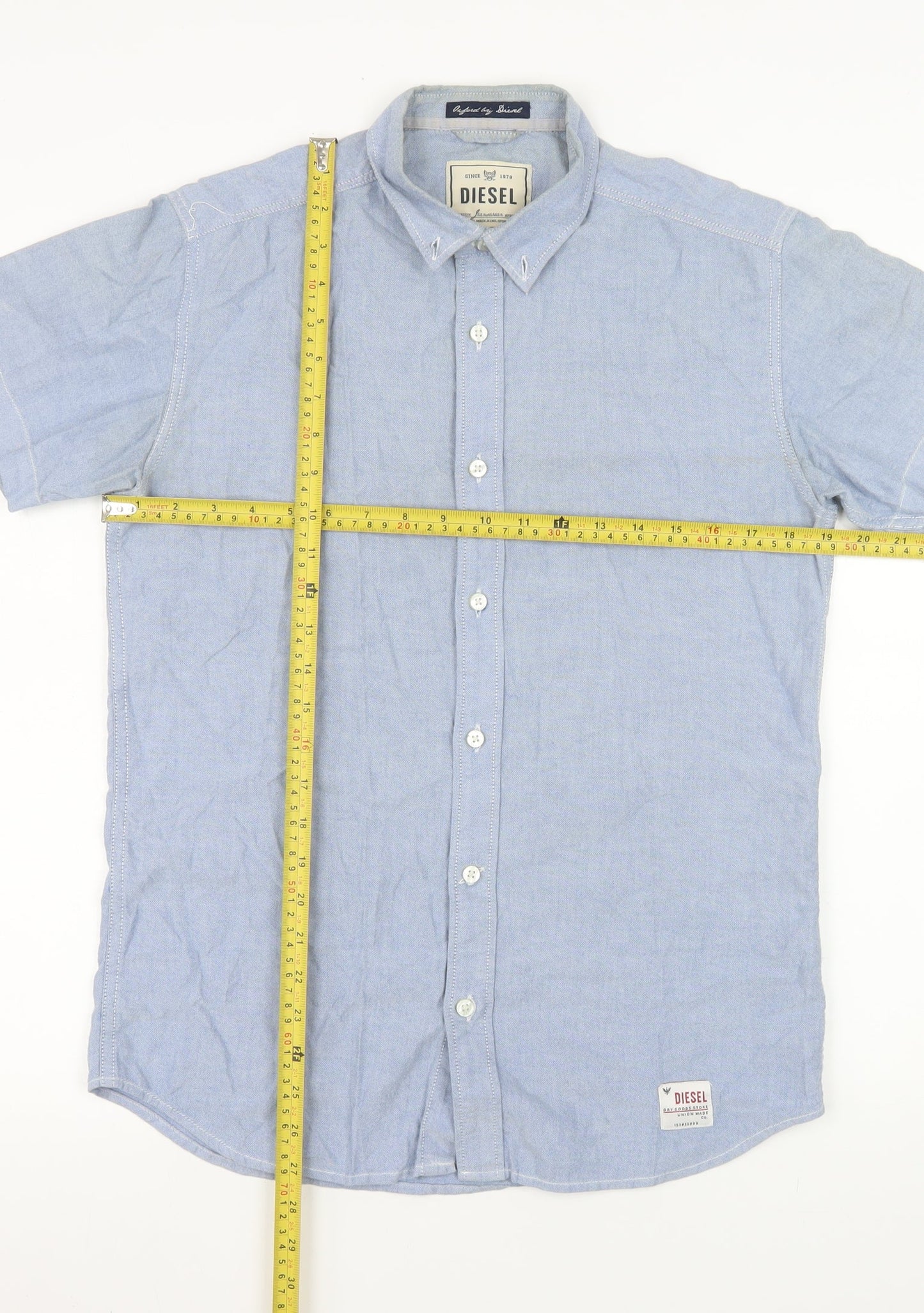 Diesel Men Blue Short Sleeve Button-Up Cotton Shirt S