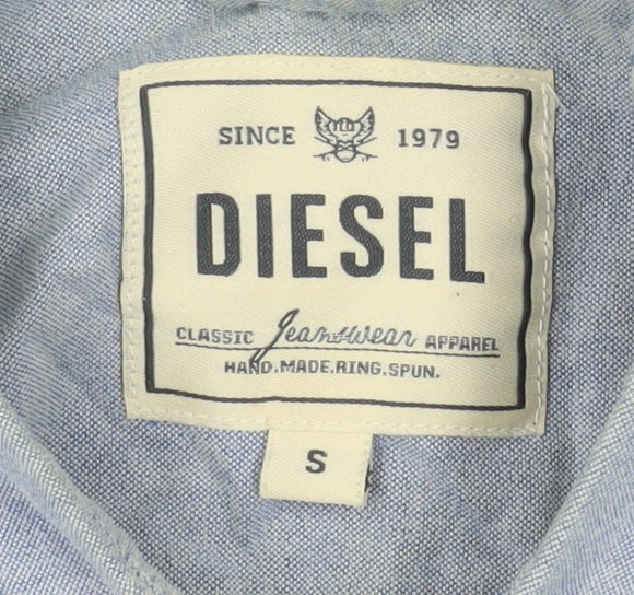 Diesel Men Blue Short Sleeve Button-Up Cotton Shirt S