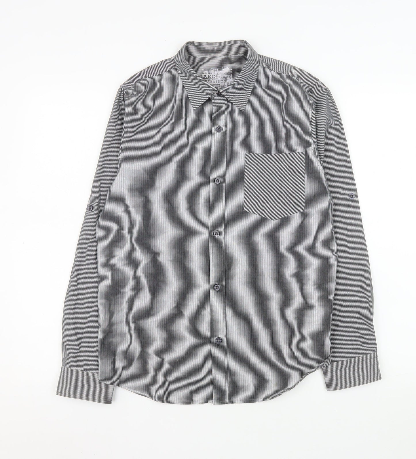 Red Herring Boys Grey Striped Button-Up Long Sleeve Shirt 16 Years