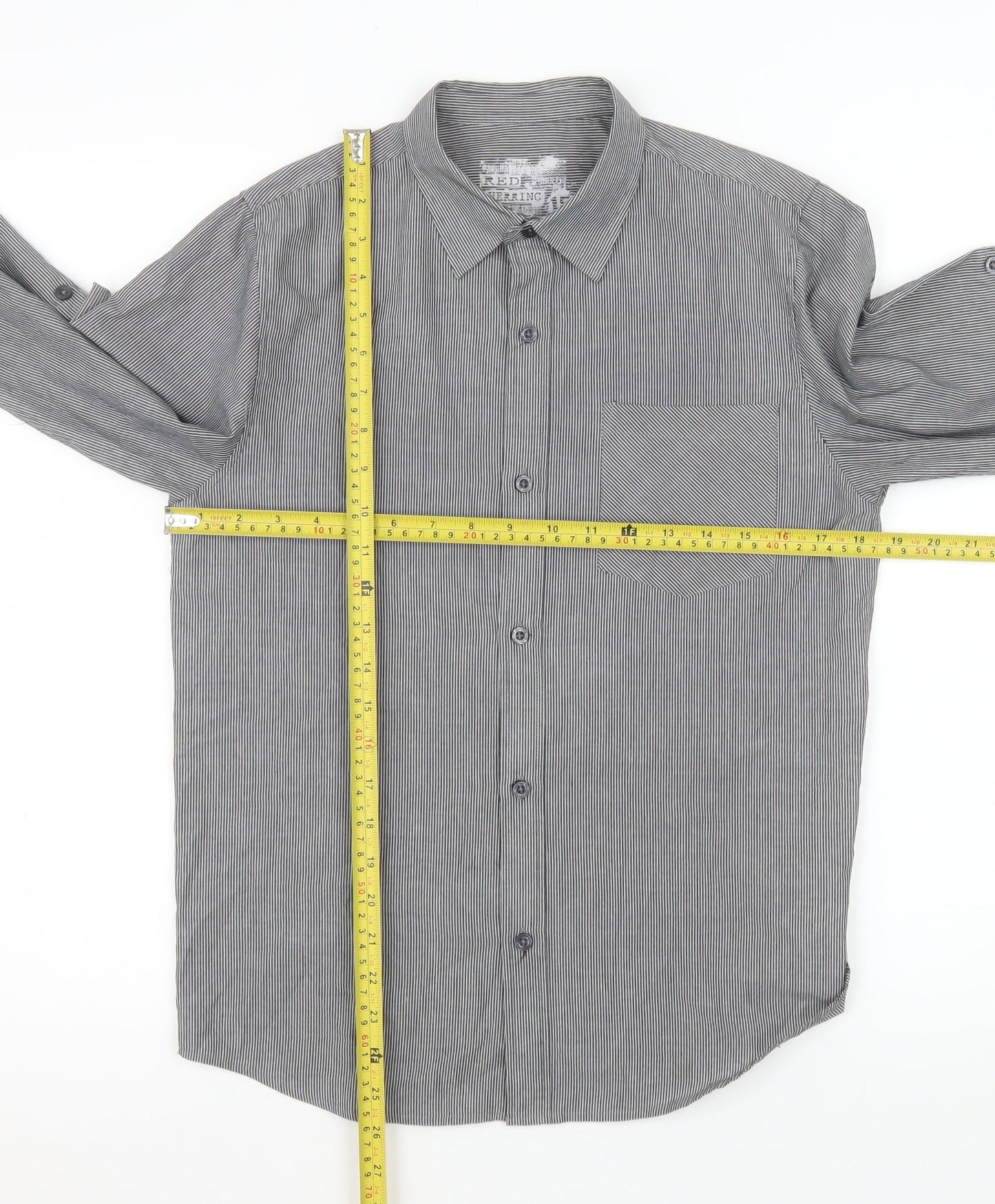 Red Herring Boys Grey Striped Button-Up Long Sleeve Shirt 16 Years