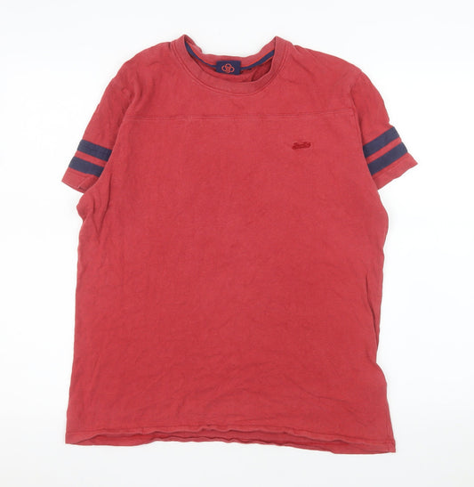 Superdry Men Red Organic Cotton Crew Neck Short Sleeve T-Shirt Size L