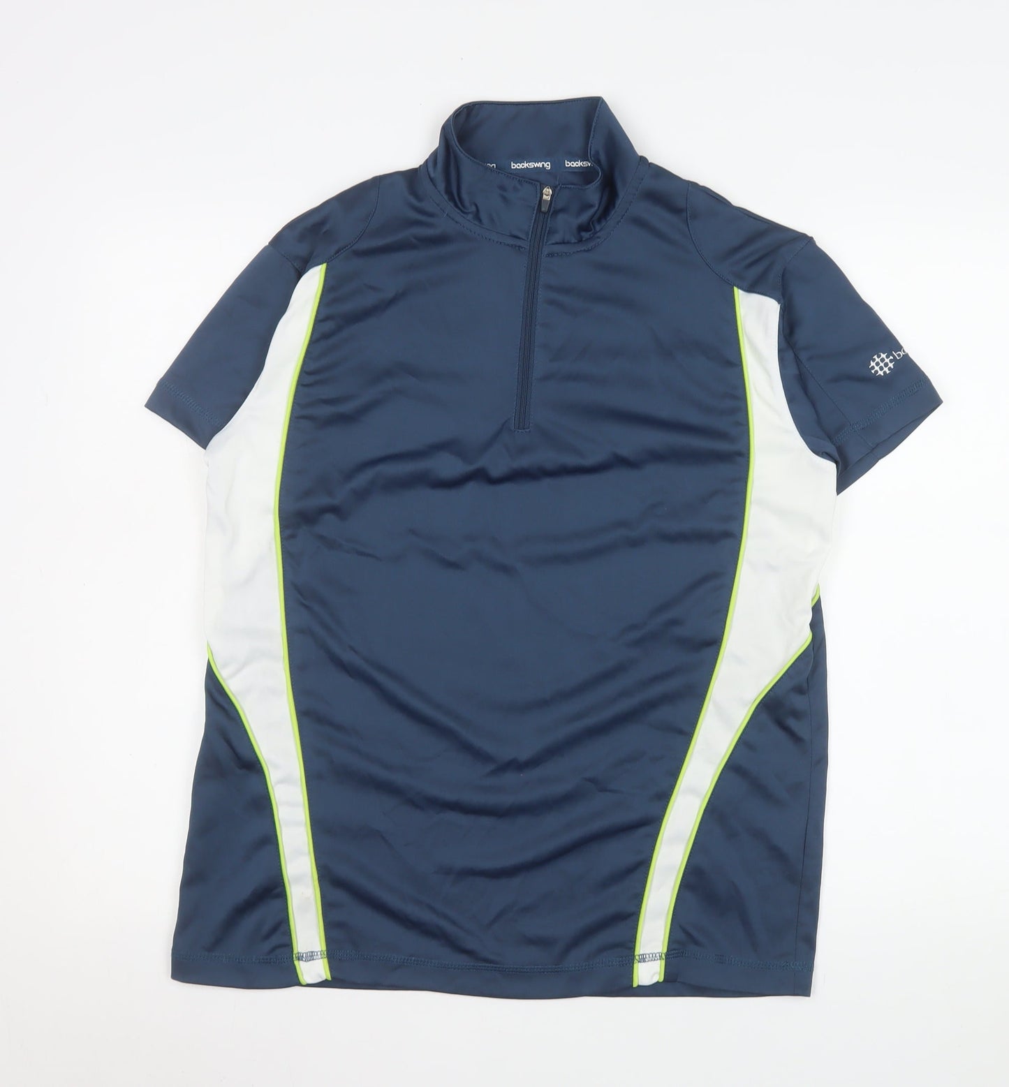 Backswing Men's Blue 1/4 Zip Short Sleeve Polo Shirt S Athletic Fit