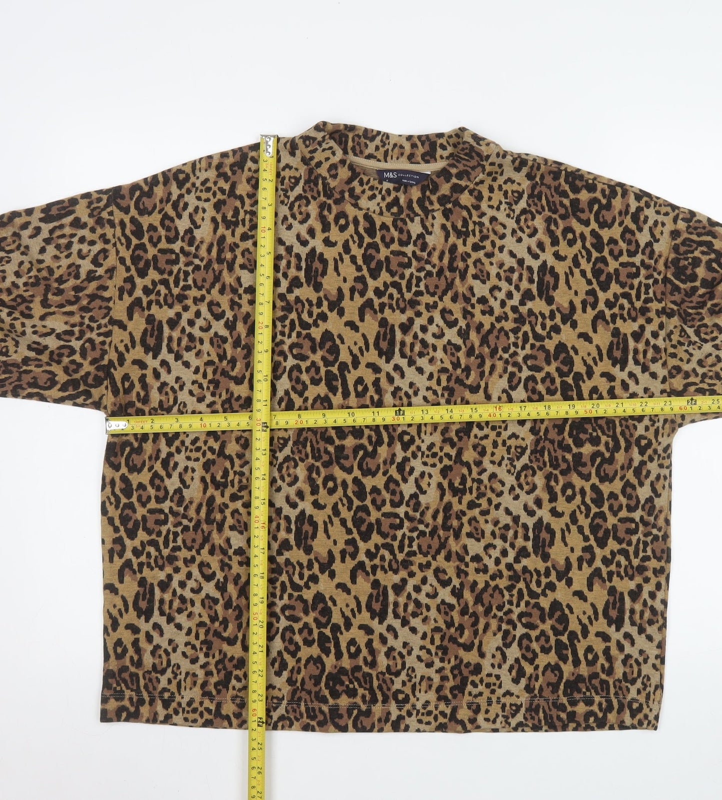 Marks and Spencer Womens Brown Leopard Print Pullover Sweatshirt Size 16
