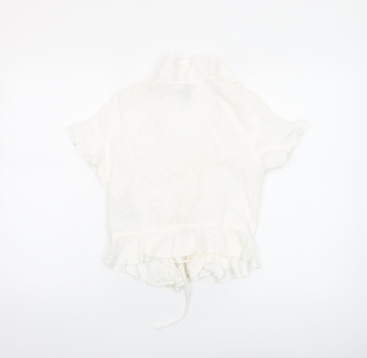 H&M Divided Women’s Ivory Cropped Tie Front Ruffle Blouse Size 8