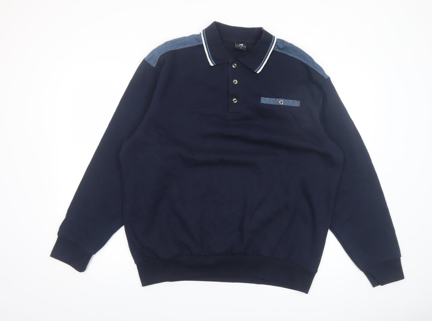 Pegasus Mens Blue Collared Henley Sweatshirt M Long Sleeve