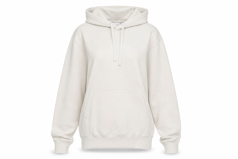 Nike Women Beige Pullover Hoodie Small Cotton Blend Logo Casual