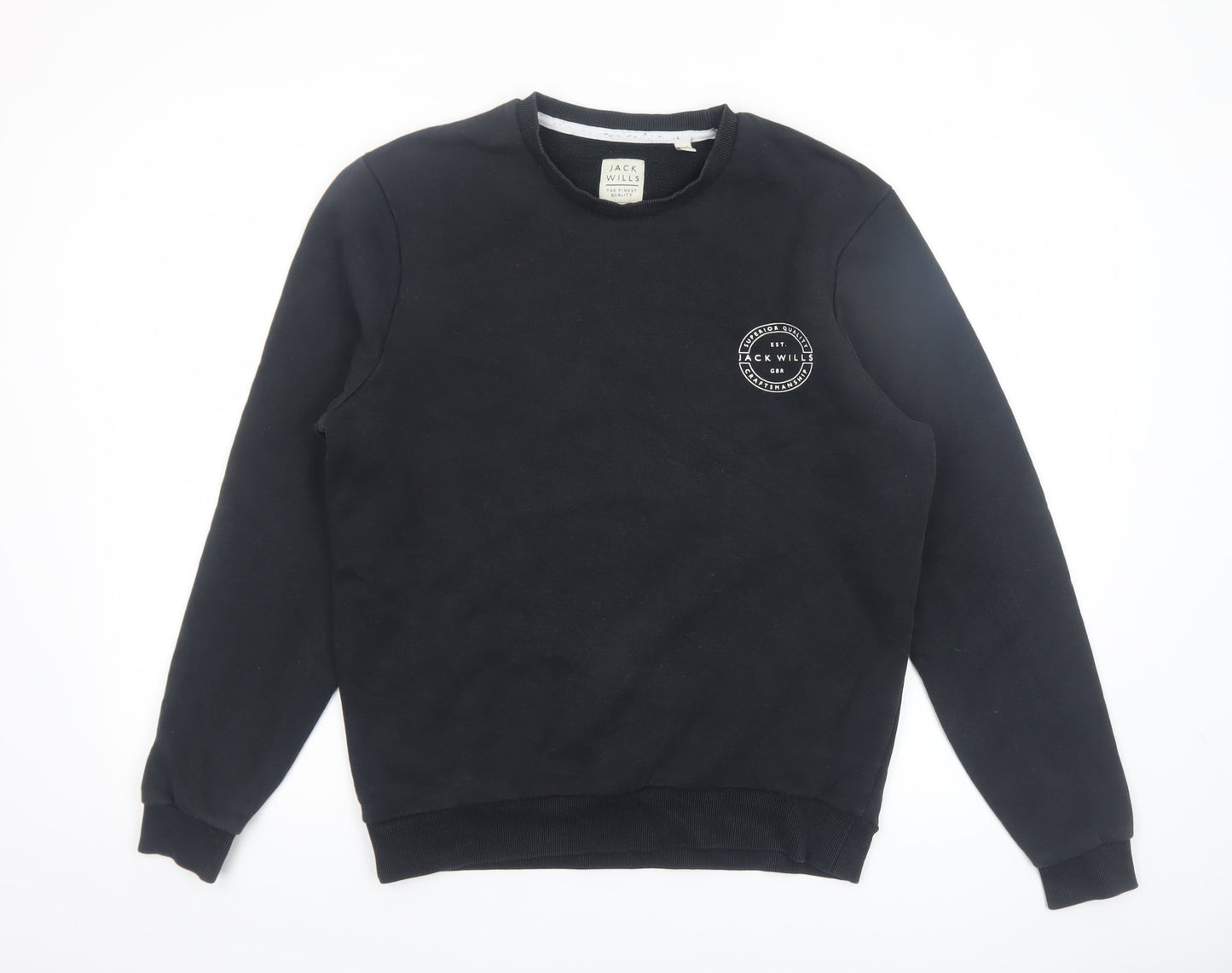 Jack Wills Men Black Medium Sweatshirt Pullover Crew Neck Fleece