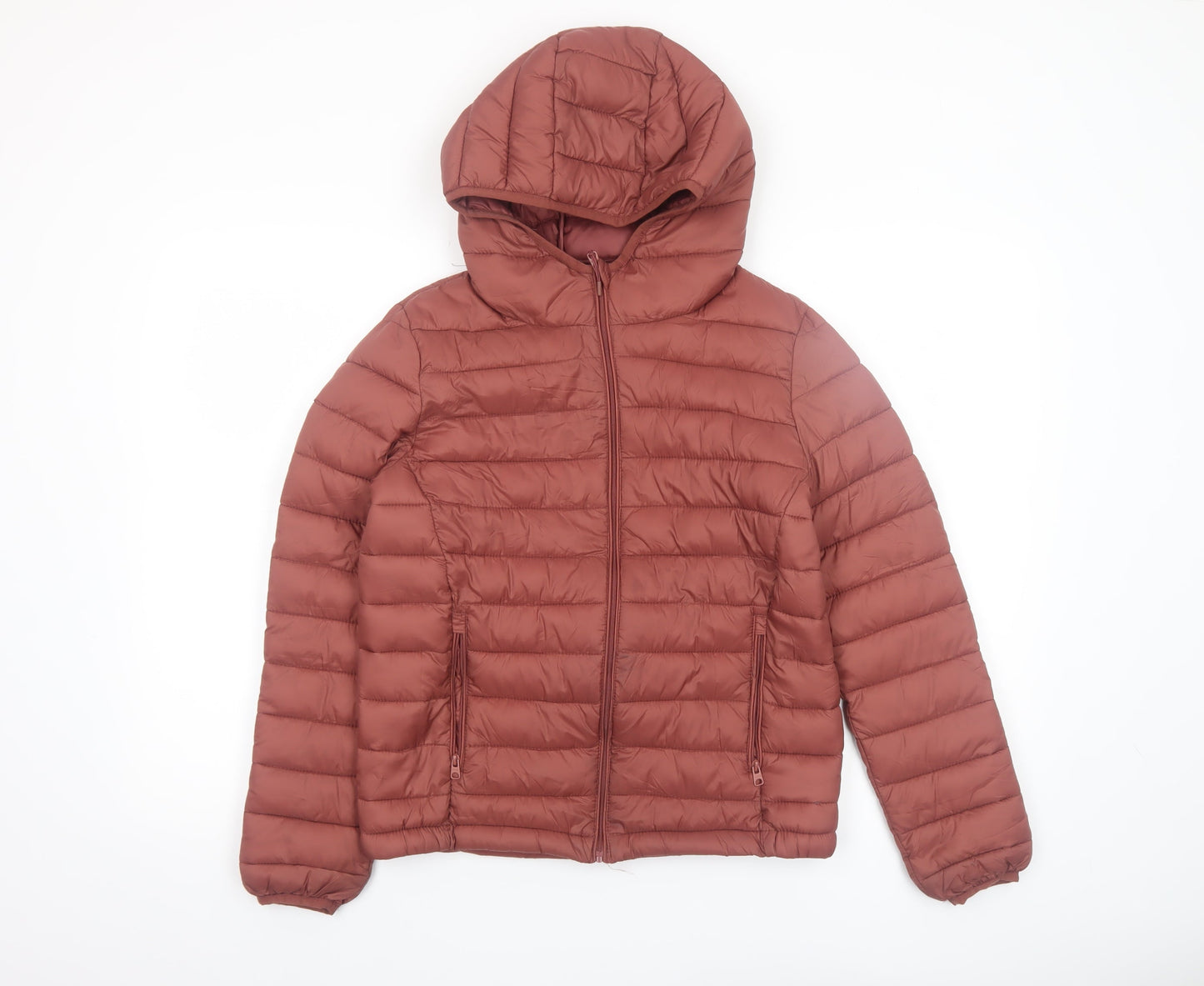 Pull & Bear Women Brown Hooded Puffer Jacket Size 8