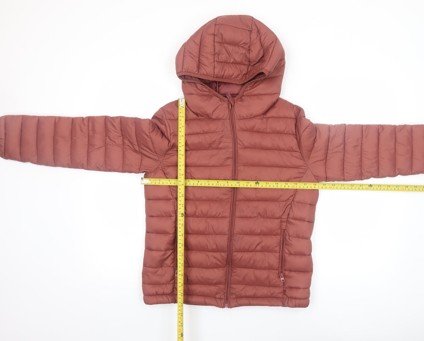 Pull & Bear Women Brown Hooded Puffer Jacket Size 8