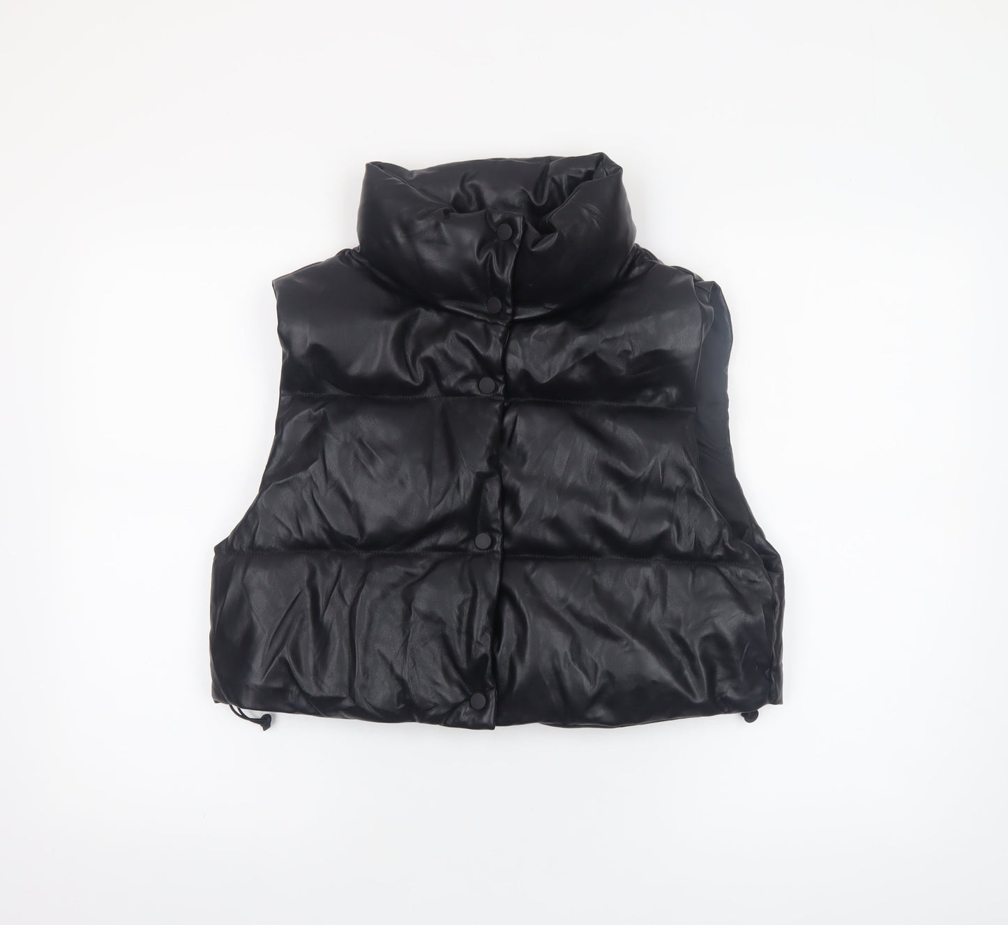 Stradivarius Womens Black Faux Leather Padded Gilet Waistcoat Size M