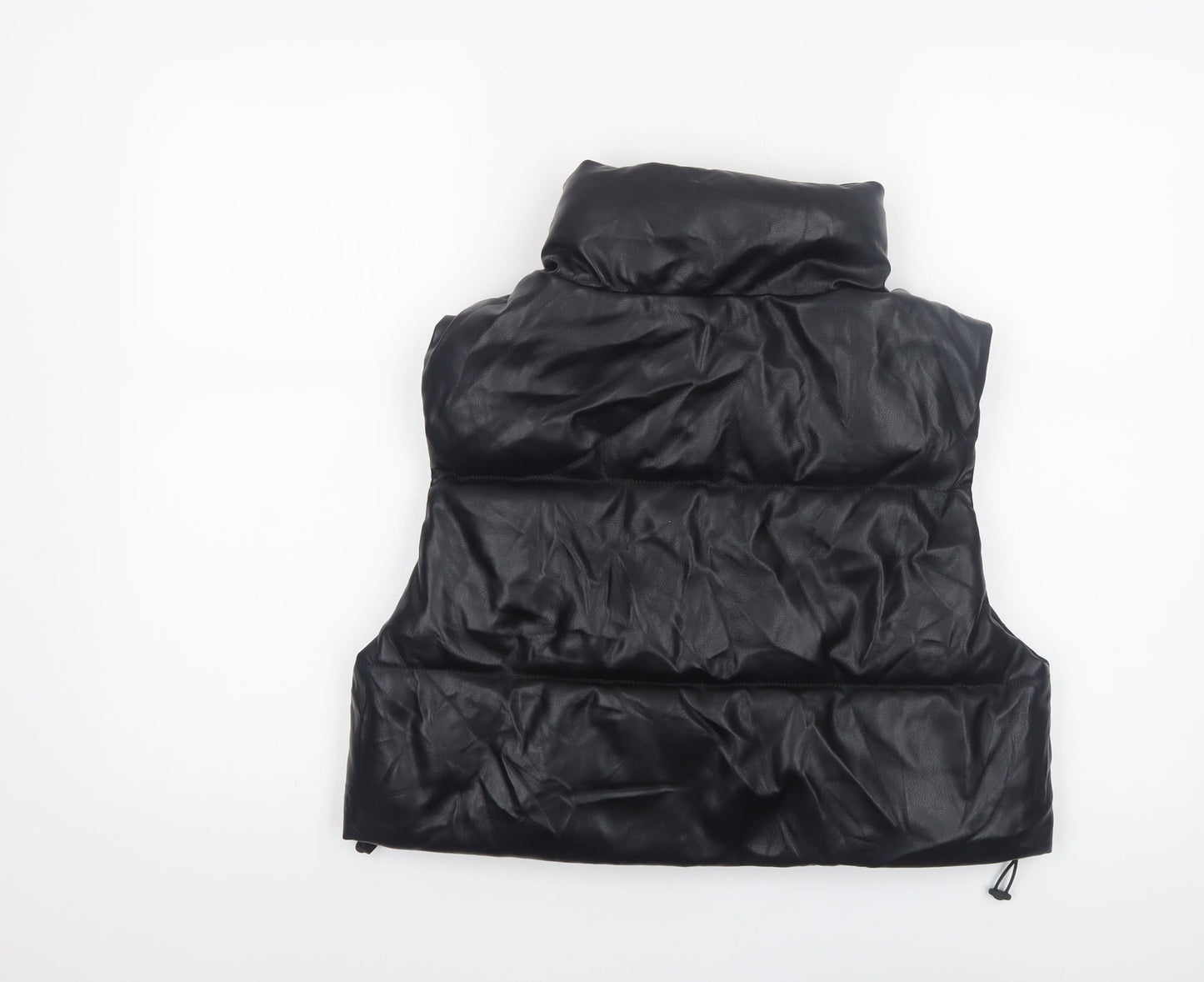 Stradivarius Womens Black Faux Leather Padded Gilet Waistcoat Size M