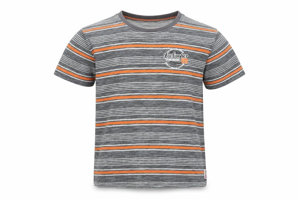 Lee Cooper Boys Grey Striped Cotton Logo T-Shirt 9-10 Years Casual Top