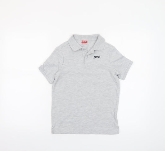 Slazenger Boys Grey Polo Shirt 9-10 Years Short Sleeve Cotton Blend