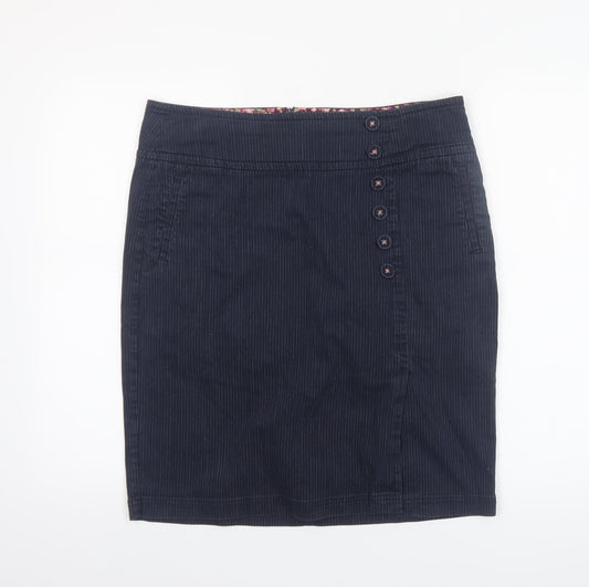 Laura Ashley Women's Blue Cotton Blend Pinstripe Knee Length Pencil Skirt Size 14